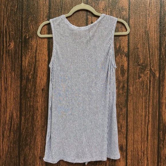 Rachel Zoe Linen Blue & White Stripe Tie Front Sleeveless Top Womens Size Large - Picture 9 of 13